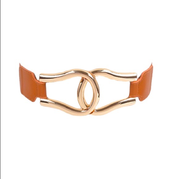 Gold Buckle Elastic Stretch Statement Waist Belt - Picture 8 of 8